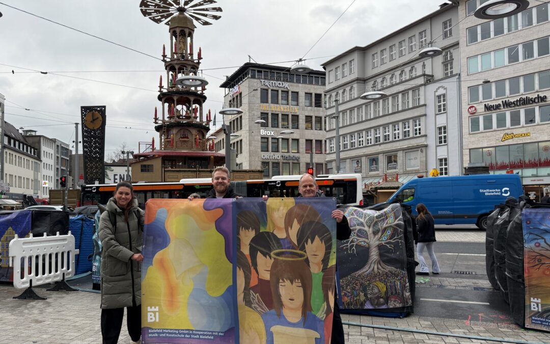 Kunstaktion der Musik- und Kunstschule auf dem Bielefelder Weihnachtsmarkt