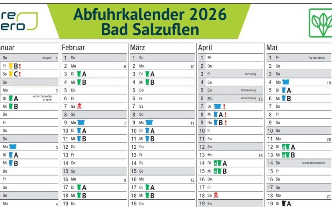 Abfuhrkalender 2026 für die Bad Salzufler Haushalte wird im Laufe des Dezembers versendet