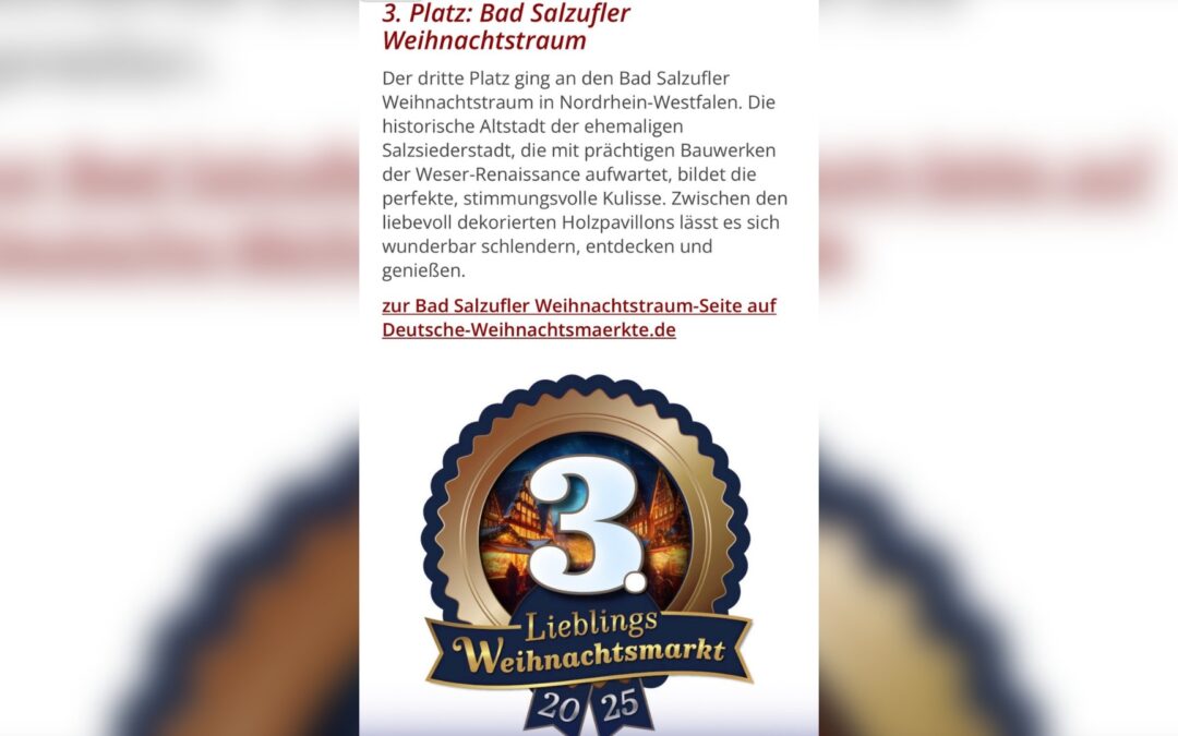 Weihnachtstraum wählt sich in die Top 3 der deutschen Weihnachtsmärkte