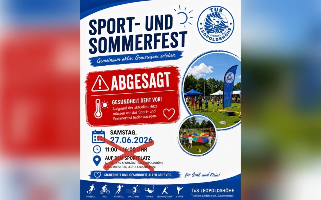 Hitzebedingte Absage: Sport und Sommerfest am 27.6.2026 fällt aus