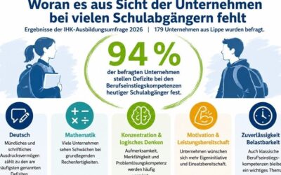 Infografik: 94% der Unternehmen sehen Defizite bei Schulabgängern in Deutsch, Mathematik, Konzentration, Motivation und