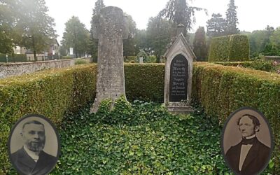 Friedhof mit Kreuzgrabstein, Grabstein für Pastor Weerth und zwei ovalen Porträts von Männern mit Bärten