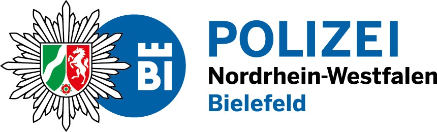 Logo der Polizei Nordrhein-Westfalen Bielefeld mit Polizeistern und blauem BI-Symbol