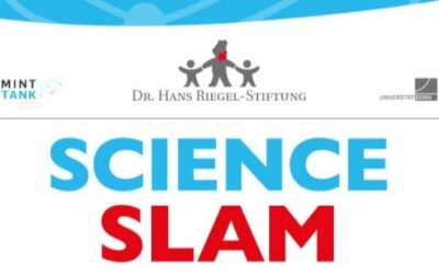 Plakat für einen Science Slam mit Logos der Dr. Hans Riegel-Stiftung, MINT Tank und Universität Bonn