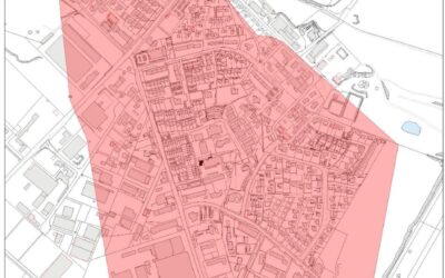 Stadtplan des Stadtteils Südstadt von Oerlinghausen, dessen bebaute Fläche rot markiert ist