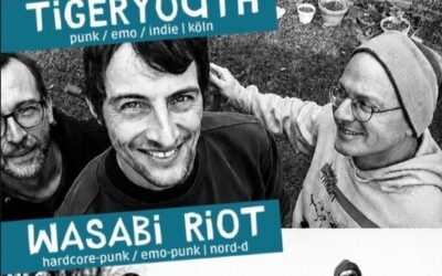Collage aus Schwarz-Weiß-Fotos: Tigeryouth (drei Personen), Wasabi Riot (drei lächelnde Männer), Chartreux (vier Männer